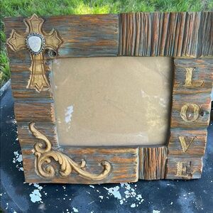 Rustic Western Picture Frame | Cross + “LOVE” Carving | Farmhouse Decor